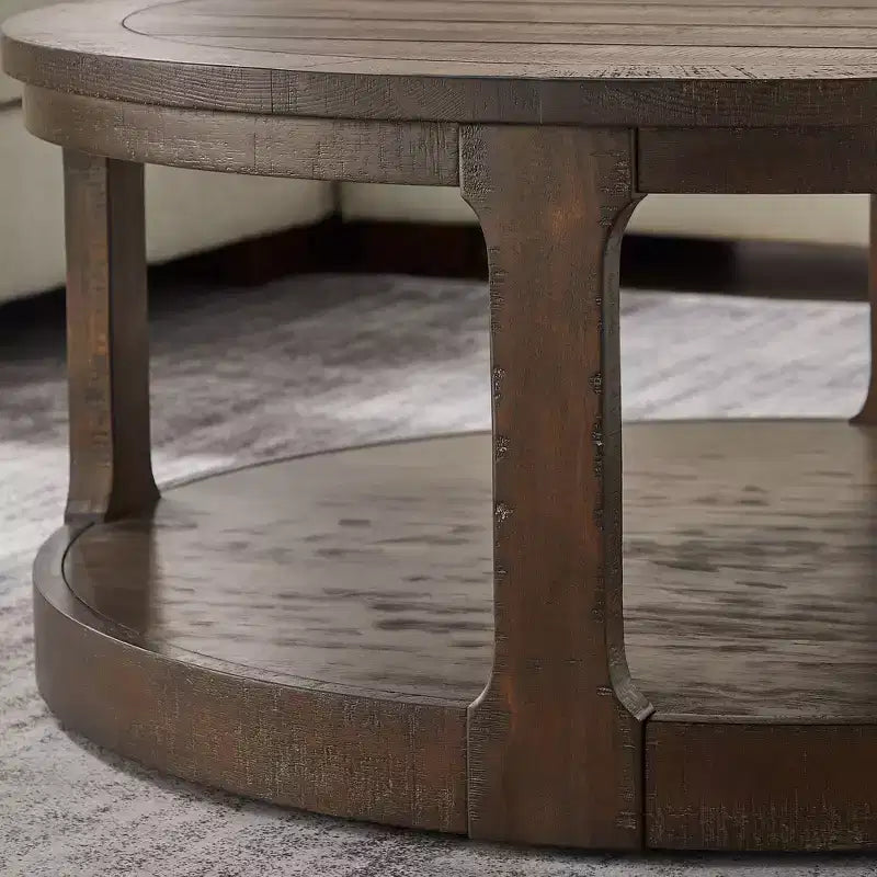 Table basse ronde Okak 36L pour salon, plateau en placage bois, table d'appoint pour canapé avec pied cylindrique pour petit espace bureau à domicile