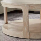 Table basse ronde Okak 36L pour salon, plateau en placage bois, table d'appoint pour canapé avec pied cylindrique pour petit espace bureau à domicile