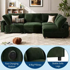 Canapé d'angle modulable 105 - Canapé en velours en forme de L avec port de chargement USB (Vert Émeraude)