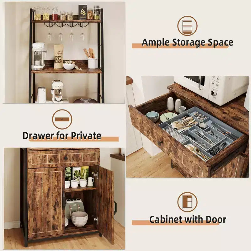 Étagère de Boulanger avec Armoire 70.8 Meuble de Rangement pour Micro-ondes, Meuble Bar Haut, Étagère de Cuisine Industrielle avec Tiroir, Grand Support de Rangement pour Micro-ondes