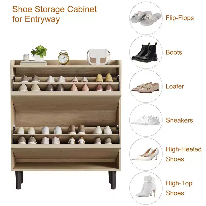 Meuble à chaussures avec tiroirs basculants, meuble de rangement à chaussures moderne pour entrée, meuble à chaussures en bois avec étagère réglable