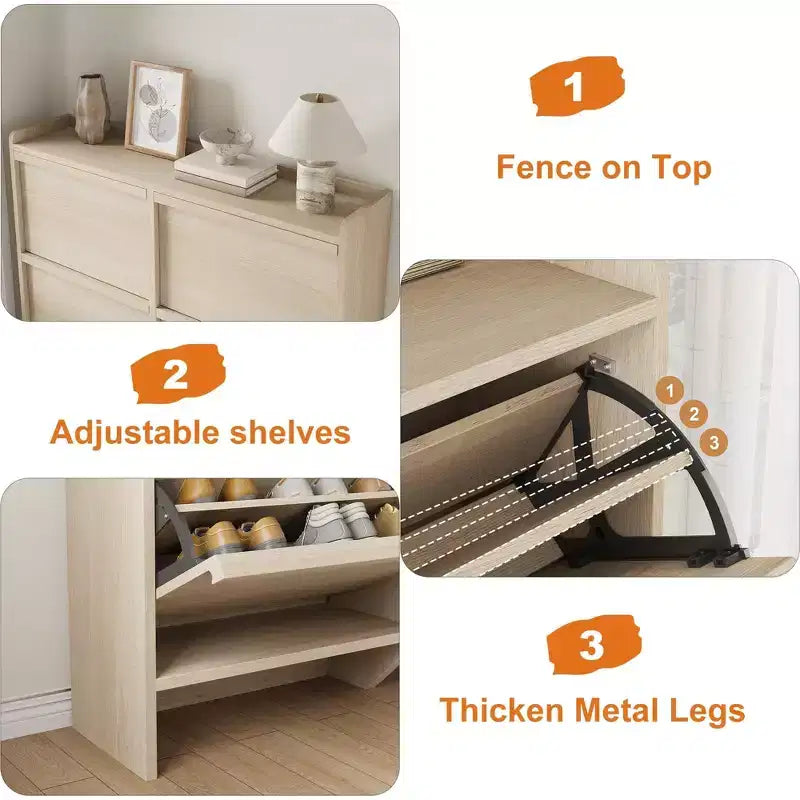 Meuble à chaussures avec tiroirs basculants, meuble de rangement à chaussures moderne pour entrée, meuble à chaussures en bois avec étagère réglable