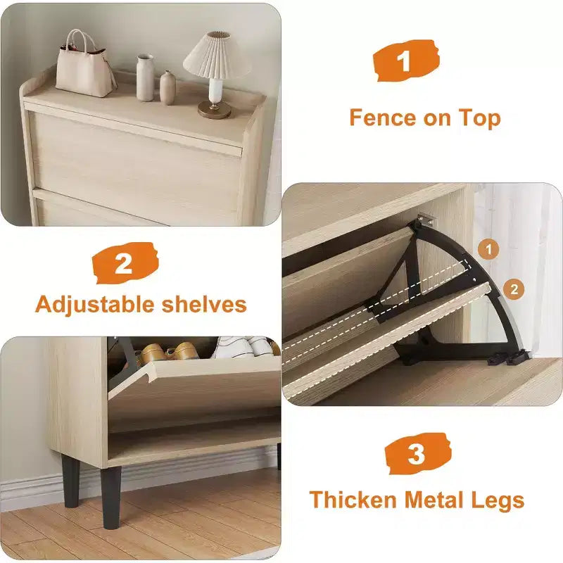 Meuble à chaussures avec tiroirs basculants, meuble de rangement à chaussures moderne pour entrée, meuble à chaussures en bois avec étagère réglable