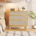 Rattan Nightstand with Drawers, Modern Large Bedside Table Night Stand for Bedroom