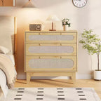 Rattan Nightstand with Drawers, Modern Large Bedside Table Night Stand for Bedroom