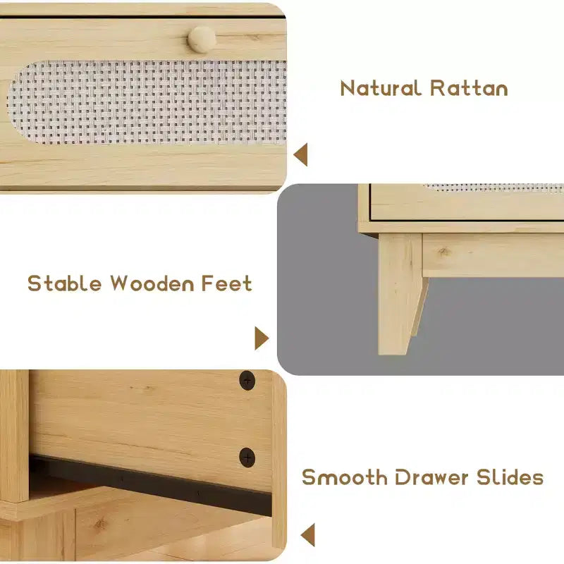 Table de chevet en rotin avec tiroirs, grande table de nuit moderne pour chambre à coucher
