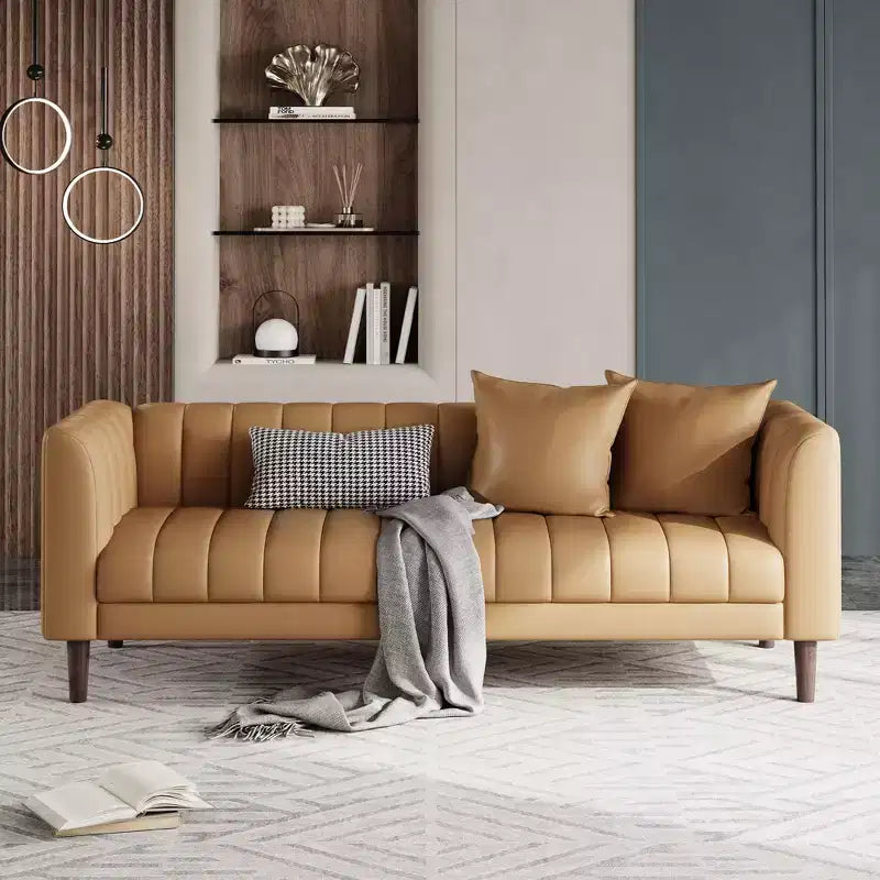 Canapé en similicuir, canapé moderne de 78 po de largeur avec sièges profonds, canapé 3 places avec 2 coussins décoratifs et pieds en bois, assemblage facile