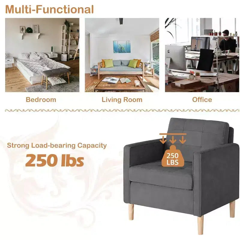 Fauteuil décoratif TYBOATLE en lin confortable à accoudoirs arrondis pour salon, chaise de lecture et de détente à dossier haut pour salon, chambre, salle d'attente, gris