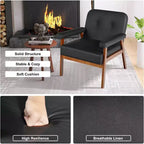TYBOATLE Fauteuil en similicuir noir avec cadre en bois, fauteuils de salon rembourrés confortables pour la lecture dans les petits espaces