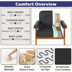 TYBOATLE Fauteuil en similicuir noir avec cadre en bois, fauteuils de salon rembourrés confortables pour la lecture dans les petits espaces