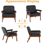 TYBOATLE Fauteuil en similicuir noir avec cadre en bois, fauteuils de salon rembourrés confortables pour la lecture dans les petits espaces