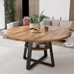 Round Dining Table for 4-6, 42 Farmhouse Kitchen Table with Storage, Circle Dinner Tables for Kitchen, Dining Room, Living Room, Meeting Room