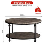 Table basse ronde GustoWave, table basse rustique à 2 niveaux en bois avec étagère de rangement pour la maison, les appartements, les petits espaces