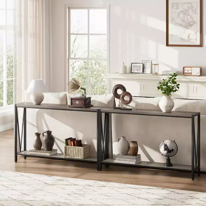 TROPOW Console, Table d'entrée à 2 niveaux, Table de canapé étroite avec rangement, Console pour entrée, salon, couloir