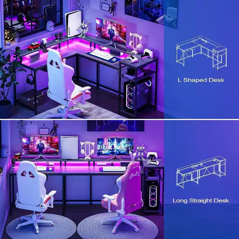 Bureau de gamer en L Acekool 68 - Lumières LED et station de charge intégrée