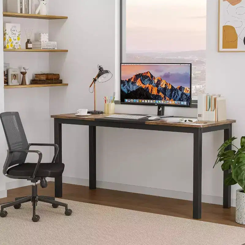 Acekool Bureau d'ordinateur moderne, Table de bureau de 160 cm, Grand bureau d'écriture avec cadre métallique, Bureau d'étude pour le travail à domicile