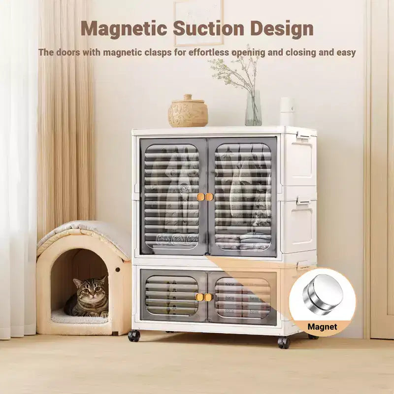 Boîtes de rangement avec couvercles, boîtes de rangement pliantes avec portes et roulettes, bacs de rangement pliables et empilables, lot de 3 organiseurs de placard pour la maison
