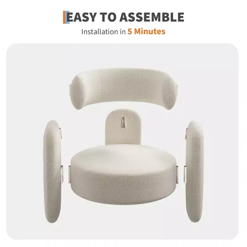 Fauteuil d'appoint moderne rembourré GustoWave avec cadre en bois massif, fauteuil rond en chenille de style Mid-Century avec dossier incurvé