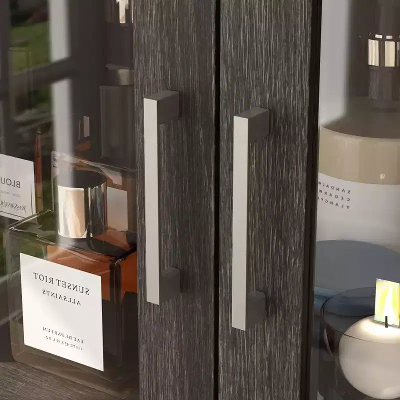 Meuble de Rangement Haut de Salle de Bain Famapy, Unité de Rangement Autonome avec Portes en Verre, Conception Anti-basculement, pour Petits Espaces, Foncé