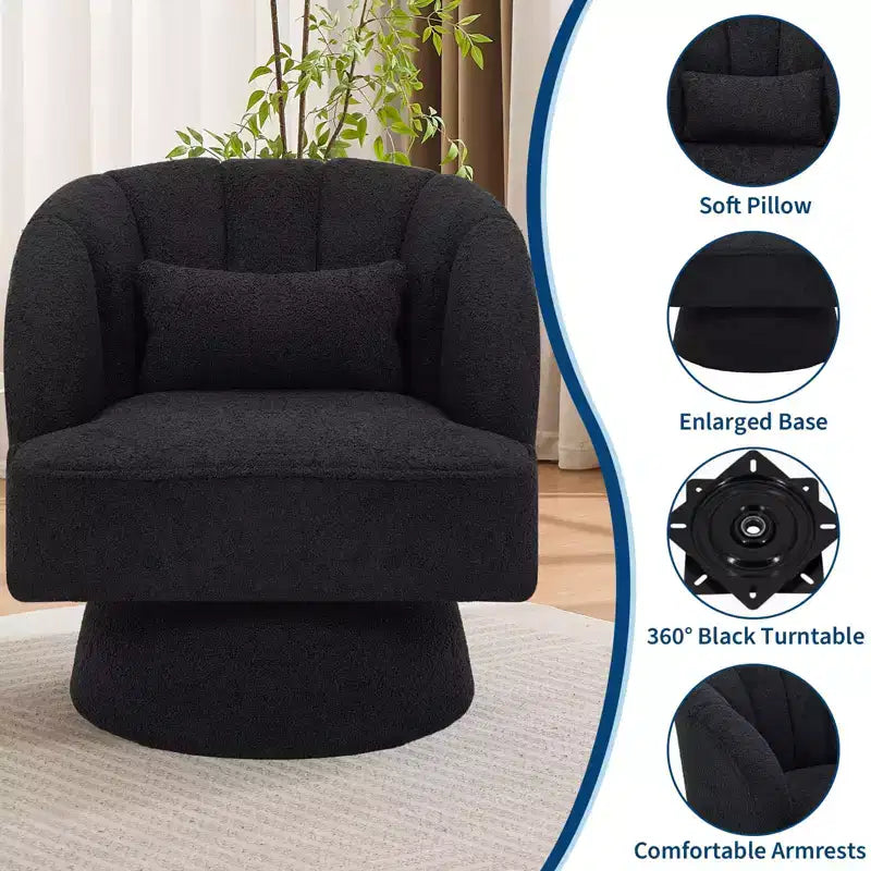 Fauteuil d'appoint pivotant moderne avec dossier rayé et coussin moelleux - Chaise longue ronde rembourrée
