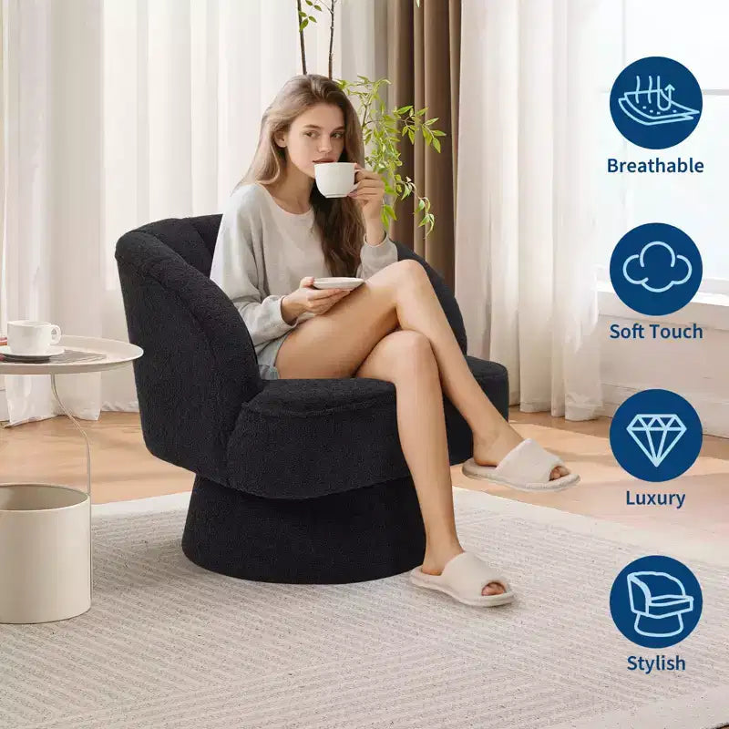 Fauteuil d'appoint pivotant moderne avec dossier rayé et coussin moelleux - Chaise longue ronde rembourrée