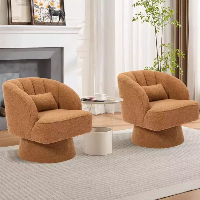 Fauteuil d'appoint pivotant moderne avec dossier rayé et coussin moelleux - Chaise longue ronde rembourrée