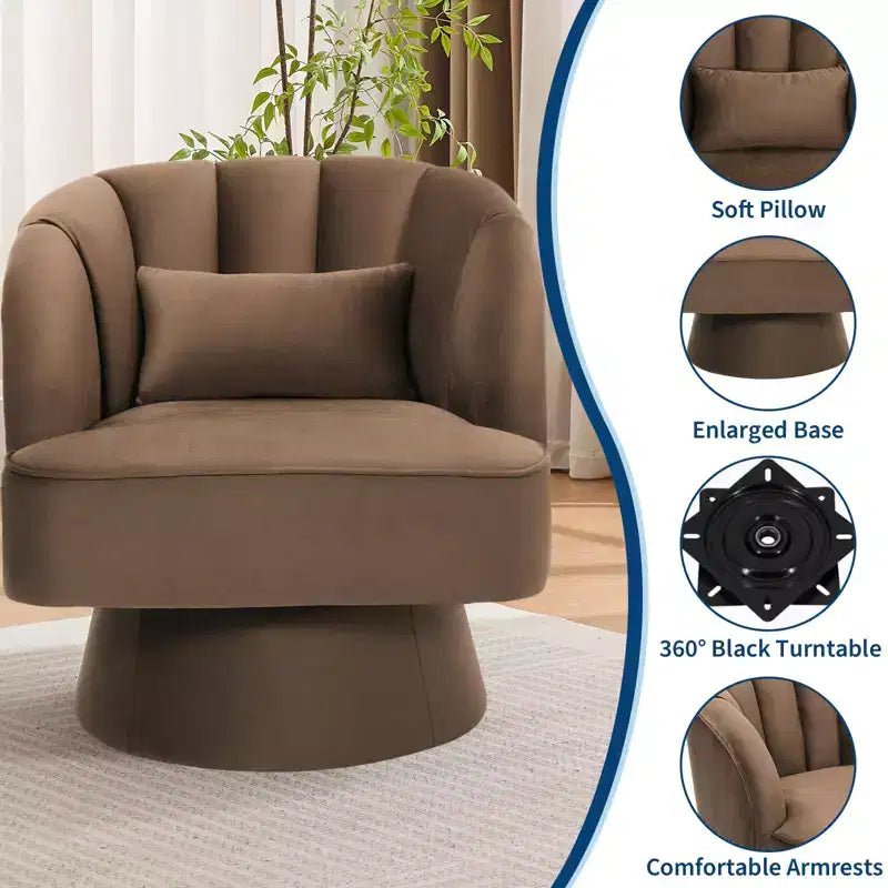 Fauteuil d'appoint pivotant moderne avec dossier rayé et coussin moelleux - Chaise longue ronde rembourrée