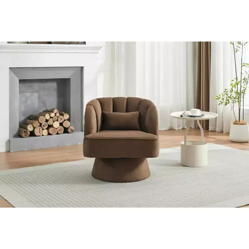Fauteuil d'appoint pivotant moderne avec dossier rayé et coussin moelleux - Chaise longue ronde rembourrée