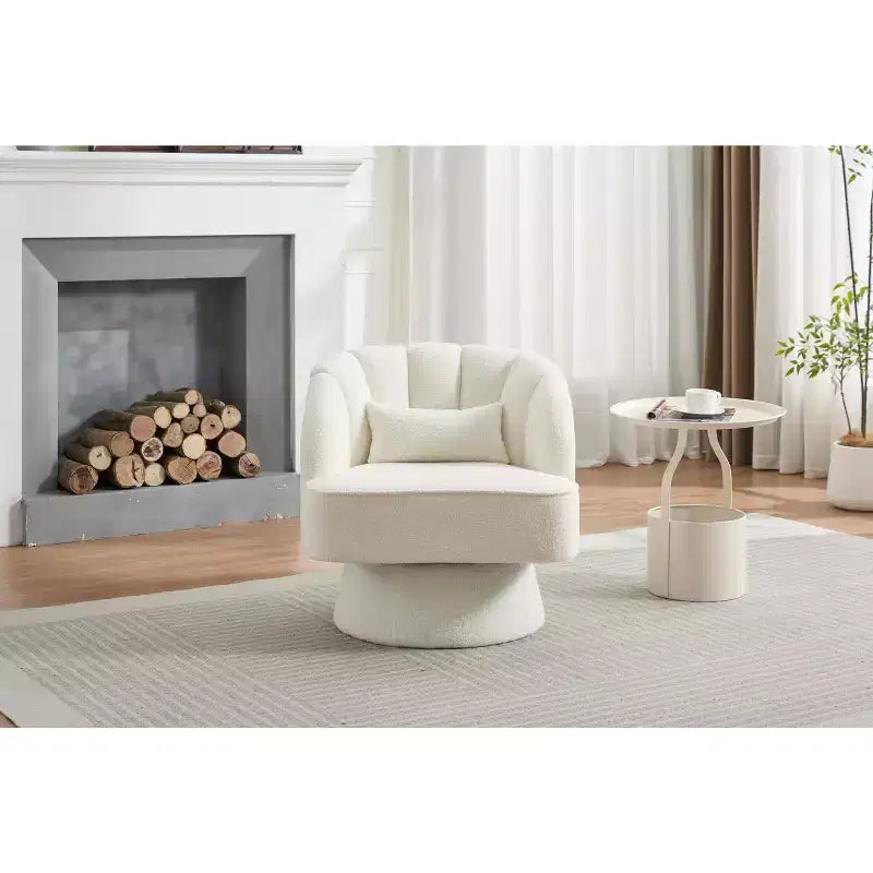 Fauteuil d'appoint pivotant moderne avec dossier rayé et coussin moelleux - Chaise longue ronde rembourrée
