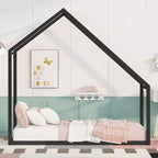 Lit Cabane Enfant Acekool - Cadre Métallique Simple avec Toit