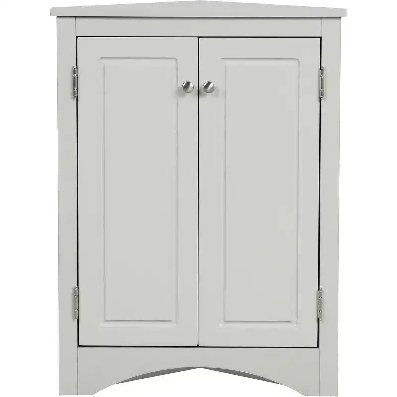 Triangular Corner Cabinet with Adjustable Shelves and Doors, Space-Saving Wooden Storage Unit for Bathroom, Kitchen, Living Room, Grey
