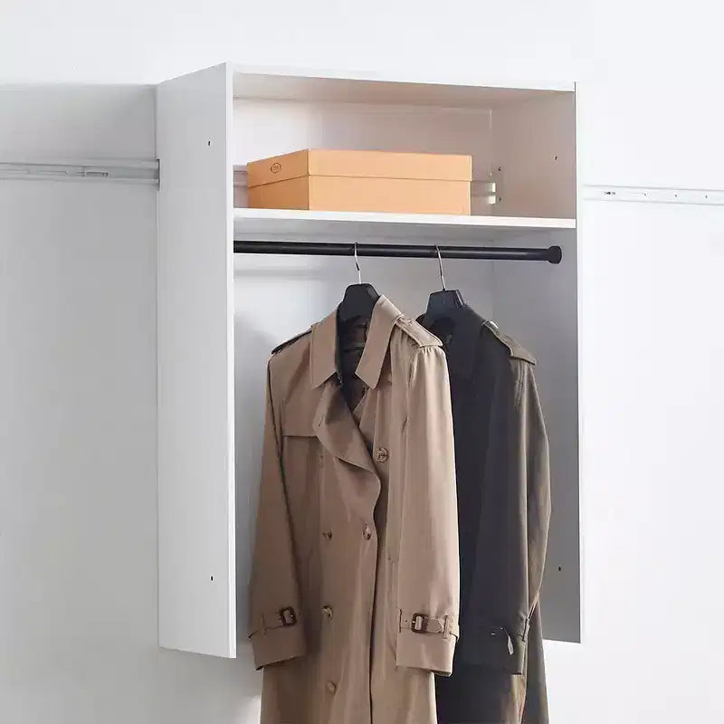 HomeStock Série Devi 31,5-94,5 po L Système de Rangement Modulaire Mural Tringles Doubles 1 Étagère Système de Rangement en Bois