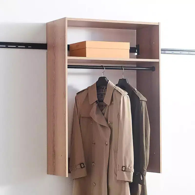 HomeStock Série Devi 31,5-94,5 po L Système de Rangement Modulaire Mural Tringles Doubles 1 Étagère Système de Rangement en Bois