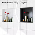Niche de douche en acier inoxydable au design rectangulaire encastré, installation sans carrelage requise, rangement mural pour salle de bain