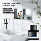 Niche de douche en acier inoxydable au design rectangulaire encastré, installation sans carrelage requise, rangement mural pour salle de bain