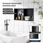 Niche de douche en acier inoxydable au design rectangulaire encastré, installation sans carrelage requise, rangement mural pour salle de bain