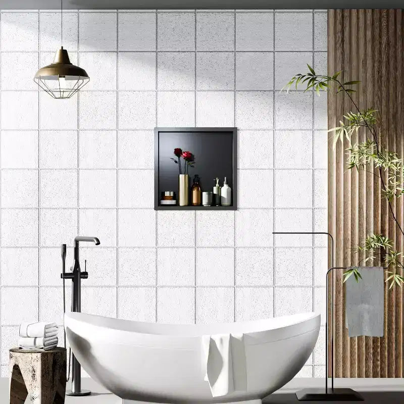 Niche de douche en acier inoxydable au design rectangulaire encastré, installation sans carrelage requise, rangement mural pour salle de bain