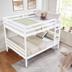 Lit superposé double sur double avec échelle, cadre en bois avec barrières de sécurité hautes pour enfants, aucun sommier tapissier requis, robuste et peu encombrant, blanc