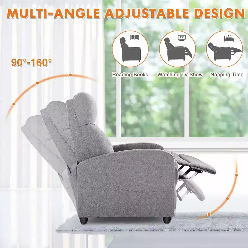 Fauteuil inclinable de massage Bestier pour adultes, siège de cinéma maison réglable avec support lombaire pour salon, canapé inclinable moderne en cuir et tissu