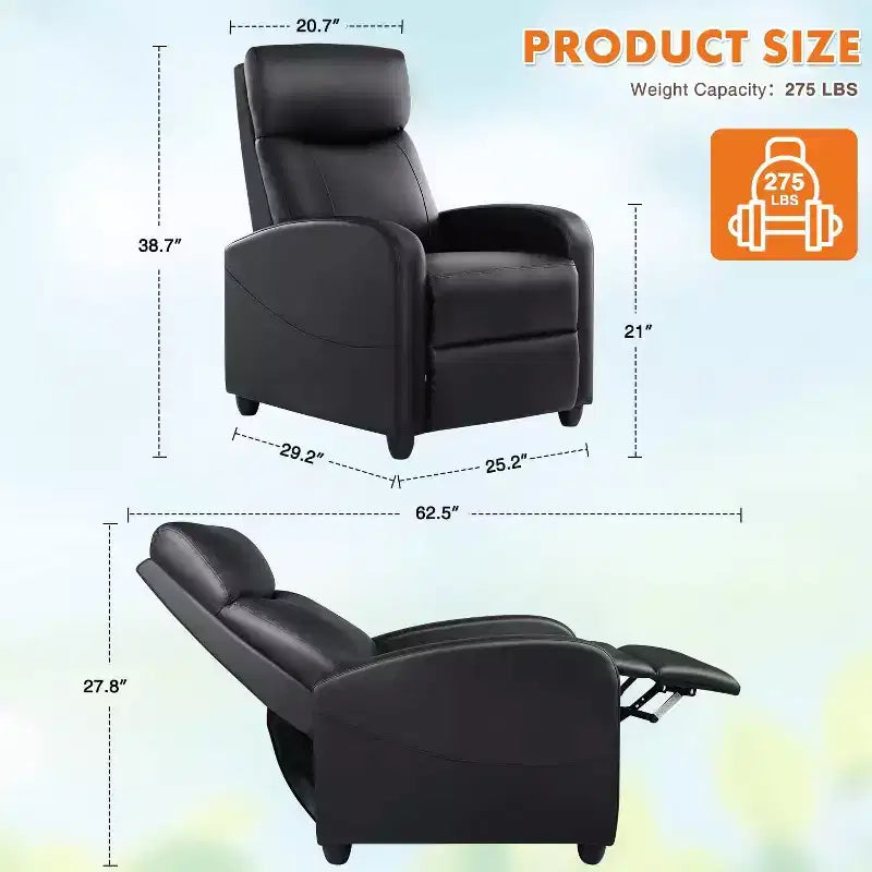 Fauteuil inclinable de massage Bestier pour adultes, siège de cinéma maison réglable avec support lombaire pour salon, canapé inclinable moderne en cuir et tissu