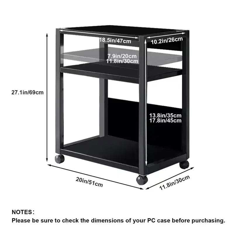 Support de tour PC à 3 niveaux, support de tour d'ordinateur réglable en hauteur avec roulettes, support de CPU en métal pour bureau, maison, salle de classe