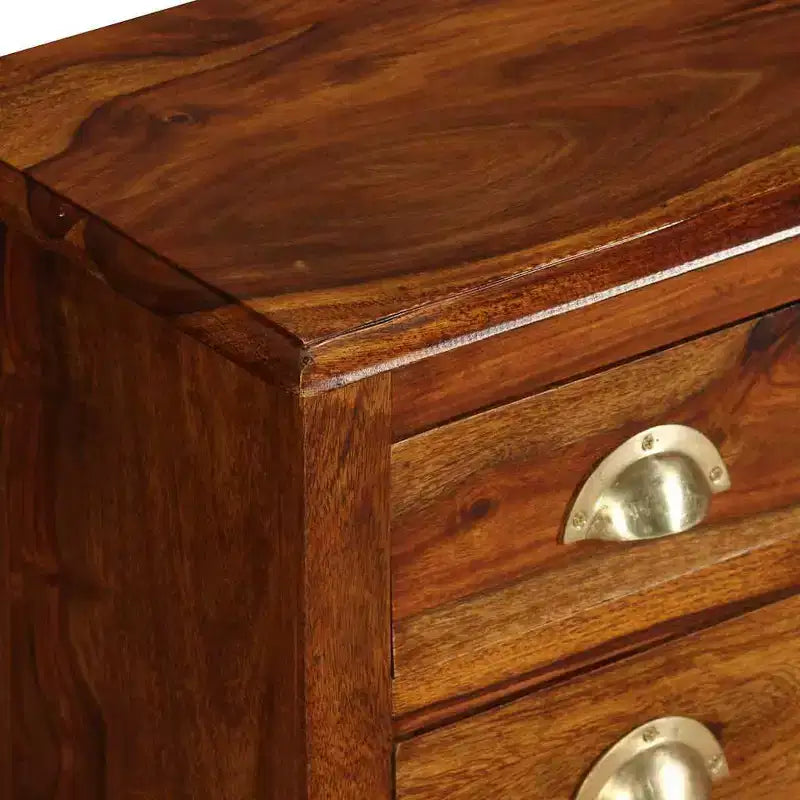 vidaXL Meuble TV en bois de Sesham massif finition miel, Grand compartiment ouvert et 6 tiroirs spacieux, Fait main au design élégant