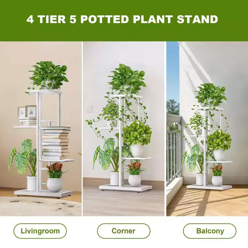 TROPOW Support de plantes en métal à 4 niveaux - Étagère à fleurs pour l'intérieur et l'extérieur - Support de plantes d'intérieur et balcon