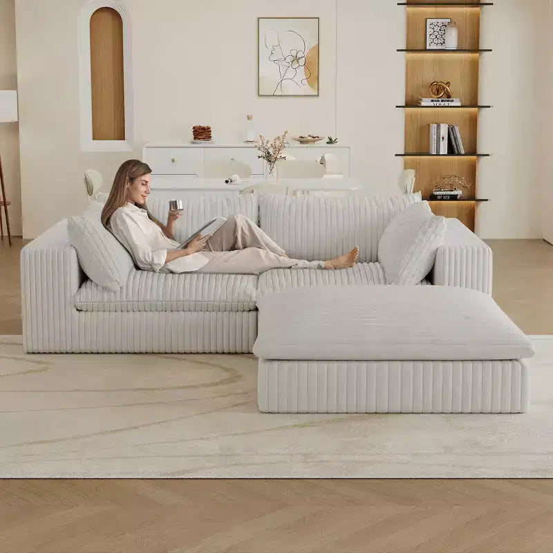Canapé Blue Cloud de 78,8 pouces avec ottoman, canapés à assise profonde en velours côtelé, design double couche, coussin amovible, aucun assemblage requis