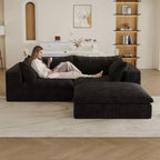 Canapé Blue Cloud de 78,8 pouces avec ottoman, canapés à assise profonde en velours côtelé, design double couche, coussin amovible, aucun assemblage requis