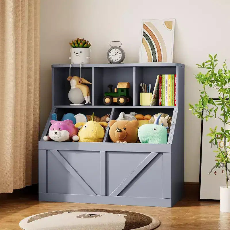 Étagère à livres et meuble de rangement pour jouets Acekool pour enfants, armoire de rangement avec 3 étagères, 2 boîtes de rangement, pour salle de jeux, chambre d'enfant, crèche, blanc vintage