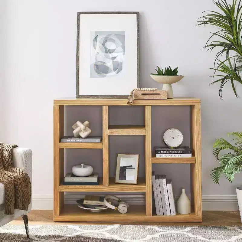 Étagère 7 cubes Acekool, meuble de rangement moderne en bois, bibliothèque ouverte 3 étagères pour chambre d'enfant, entrée, salon, Naturel