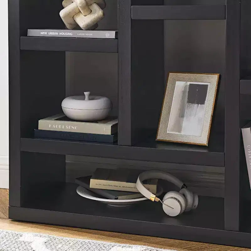 Étagère 7 cubes Acekool, meuble de rangement moderne en bois, bibliothèque ouverte 3 étagères pour chambre d'enfant, entrée, salon, Naturel