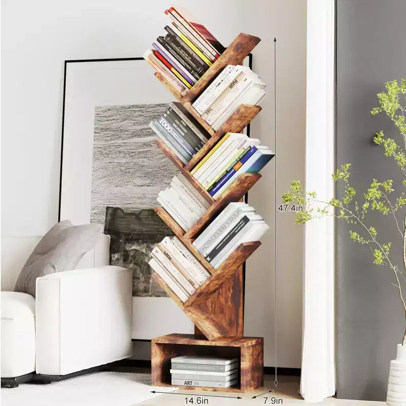 Étagère de rangement bibliothèque et étagère à livres en forme d'arbre – Étagère de rangement haute à 8 niveaux pour salon, chambre, bureau à domicile