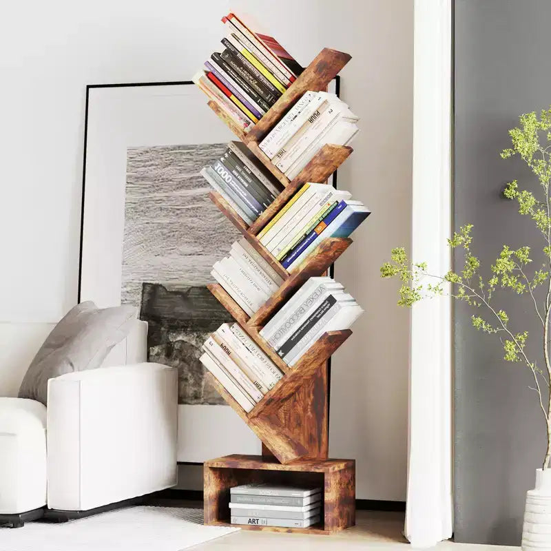 Étagère de rangement bibliothèque et étagère à livres en forme d'arbre – Étagère de rangement haute à 8 niveaux pour salon, chambre, bureau à domicile